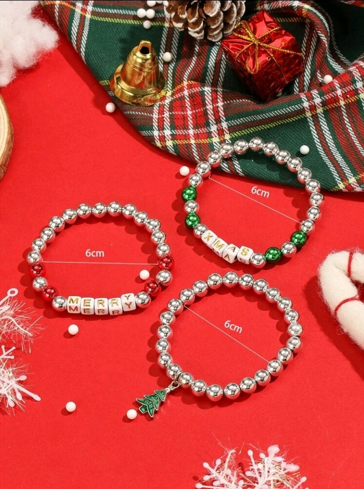 Christmas Tree Beaded Stack Bracelets