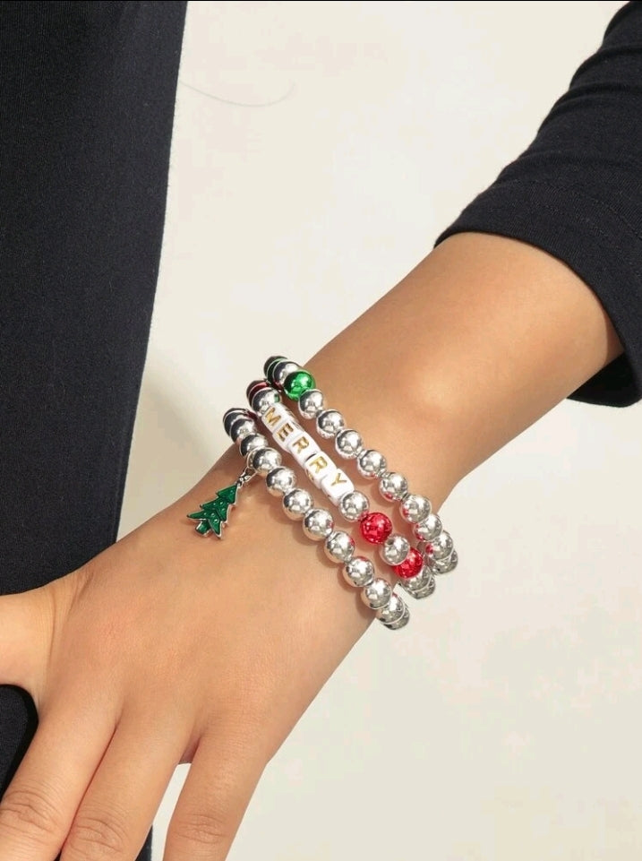 Christmas Tree Beaded Stack Bracelets
