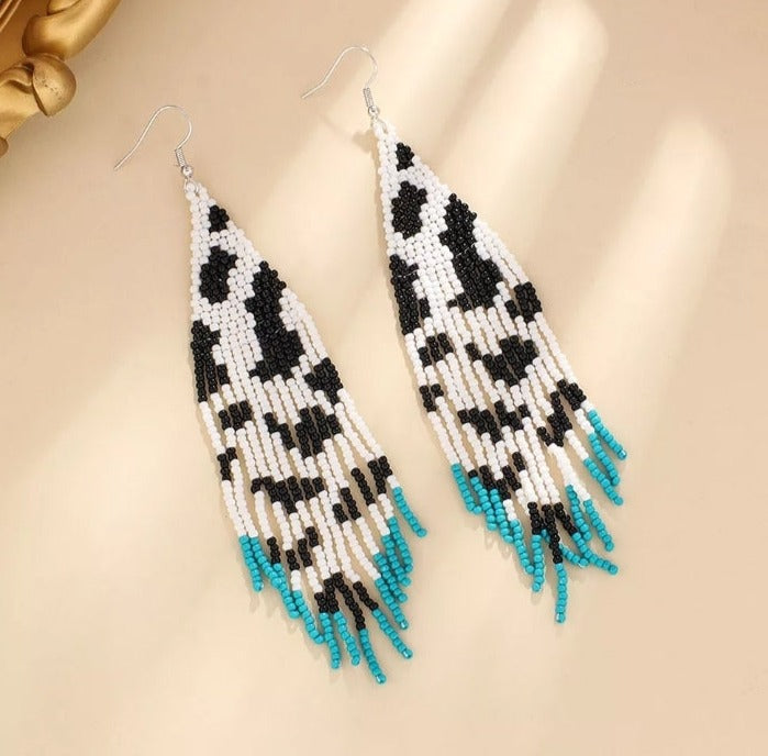 Cow Pattern Seed Bead Earrings