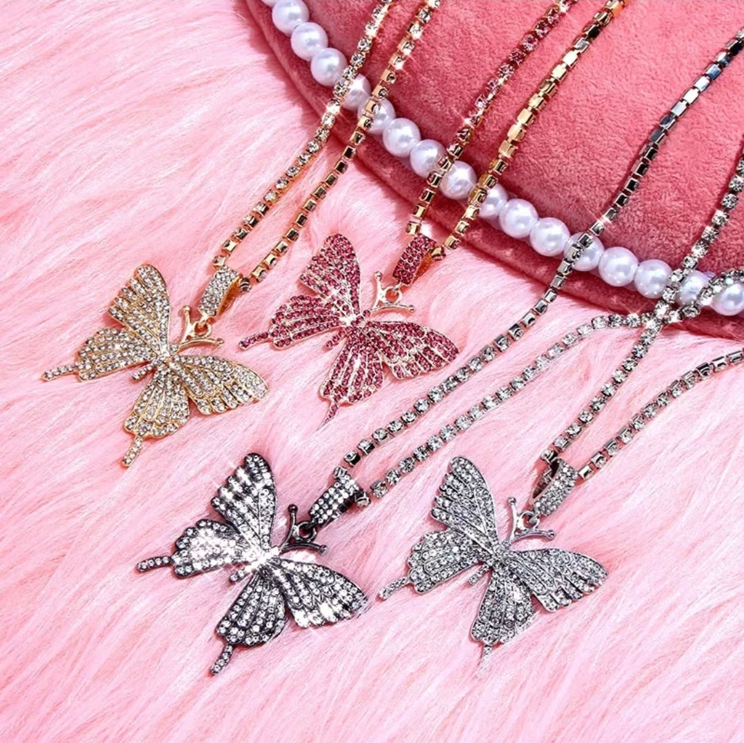 Full Rhinestone Luxury Statement Butterfly Necklace (Available in Gunmetal, Gold, Silver or Rose Gold!)