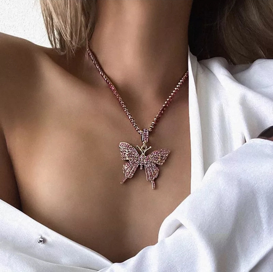 Full Rhinestone Luxury Statement Butterfly Necklace (Available in Gunmetal, Gold, Silver or Rose Gold!)