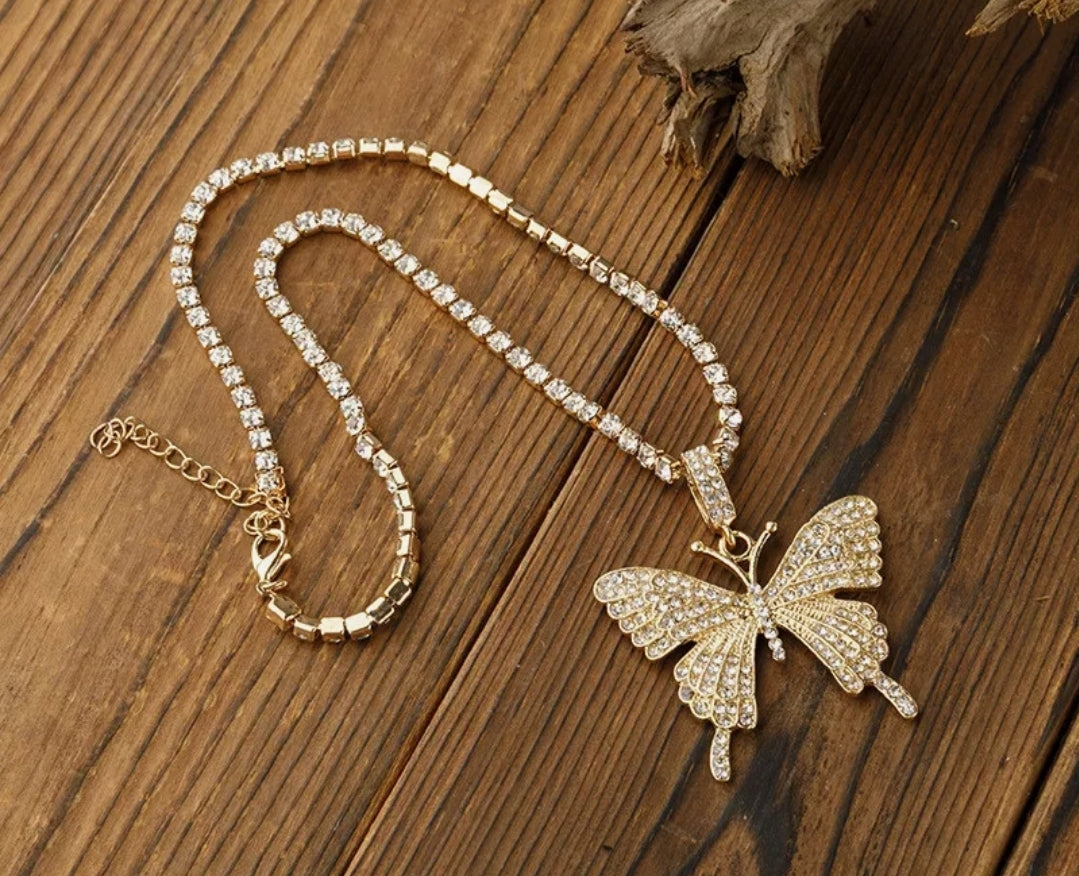 Full Rhinestone Luxury Statement Butterfly Necklace (Available in Gunmetal, Gold, Silver or Rose Gold!)