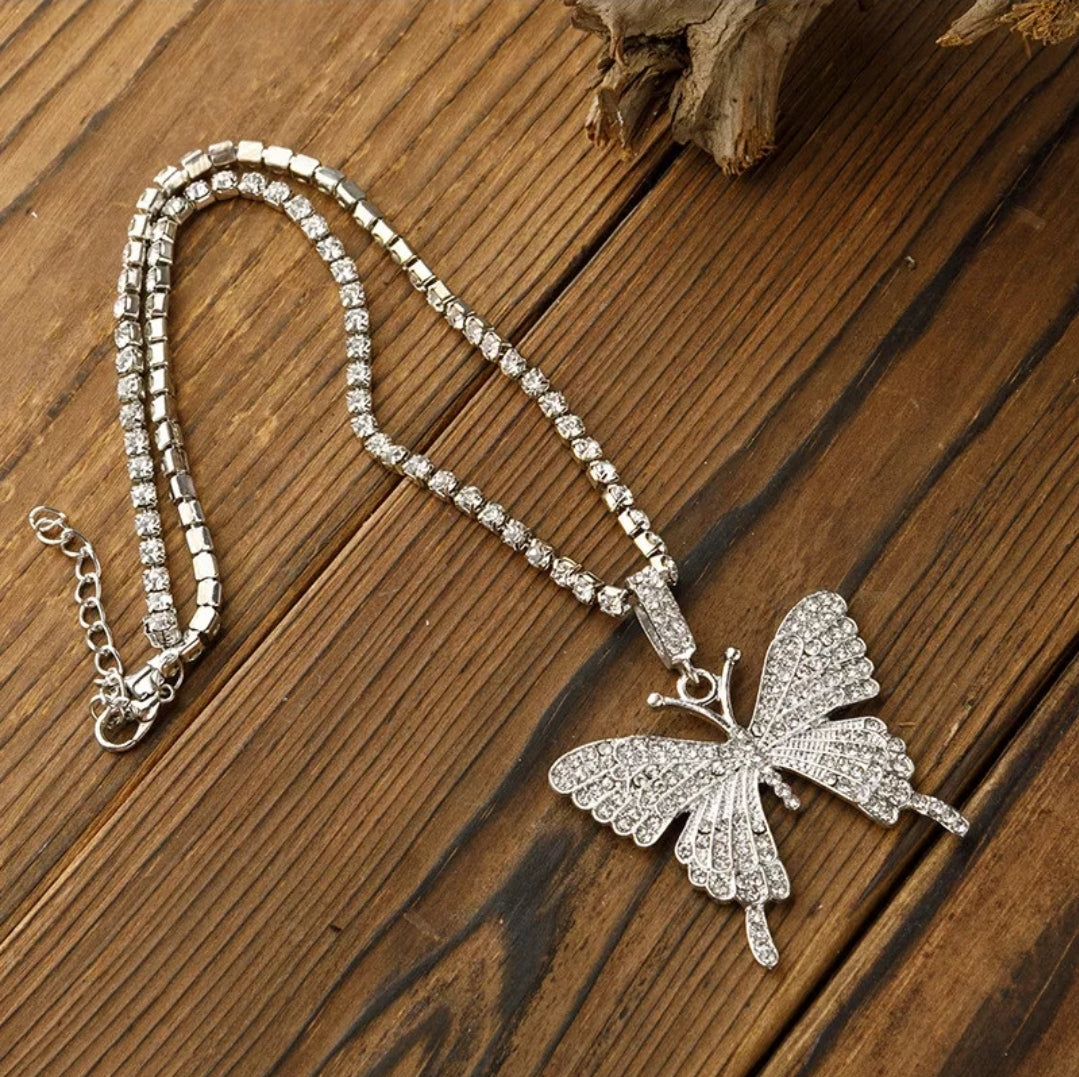 Full Rhinestone Luxury Statement Butterfly Necklace (Available in Gunmetal, Gold, Silver or Rose Gold!)