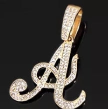 Bling Iced Out Paved Rhinestone Cursive Letter Pendant with Necklace