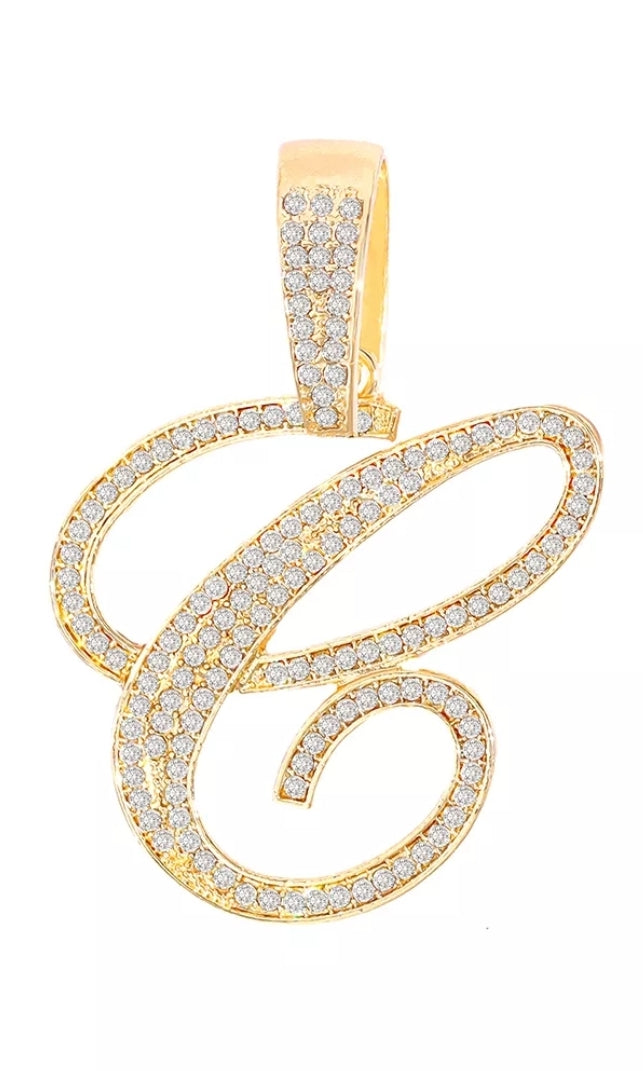Bling Iced Out Paved Rhinestone Cursive Letter Pendant with Necklace