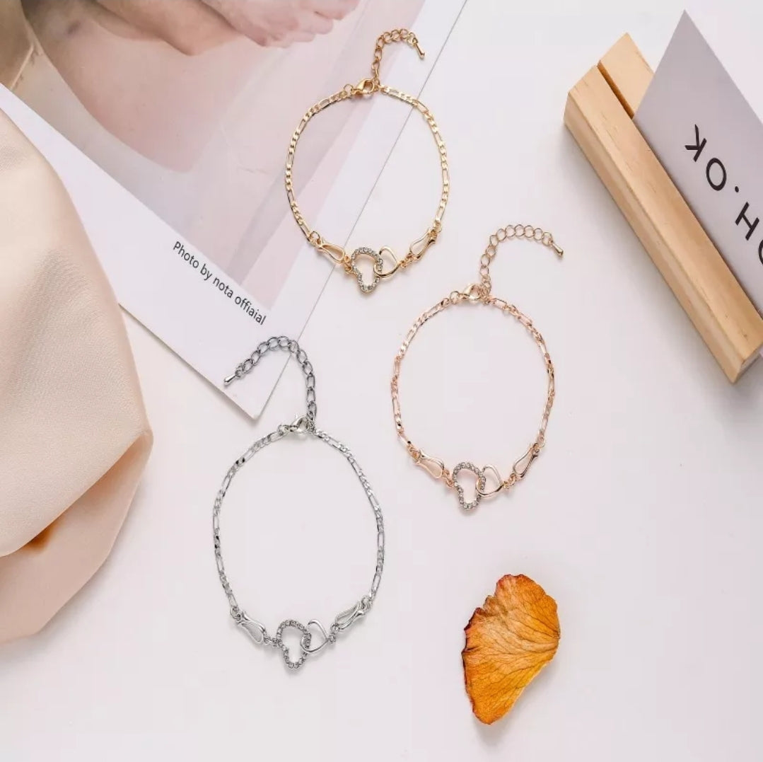 Classic Stainless Steel Double Hearts Anklet (Gold or Silver)
