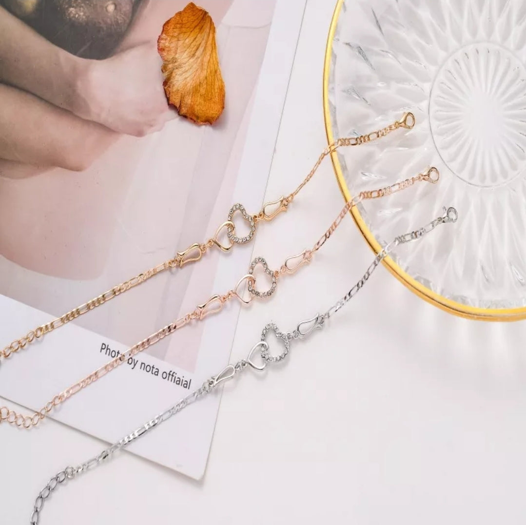 Classic Stainless Steel Double Hearts Anklet (Gold or Silver)