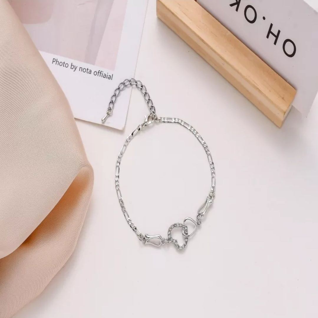 Classic Stainless Steel Double Hearts Anklet (Gold or Silver)