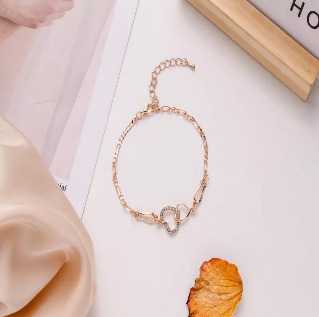 Classic Stainless Steel Double Hearts Anklet (Gold or Silver)