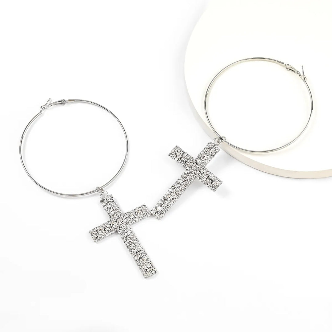 New Trendy Women's Rhinestone Cross Earrings
