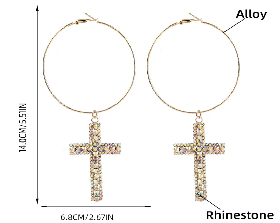 New Trendy Women's Rhinestone Cross Earrings