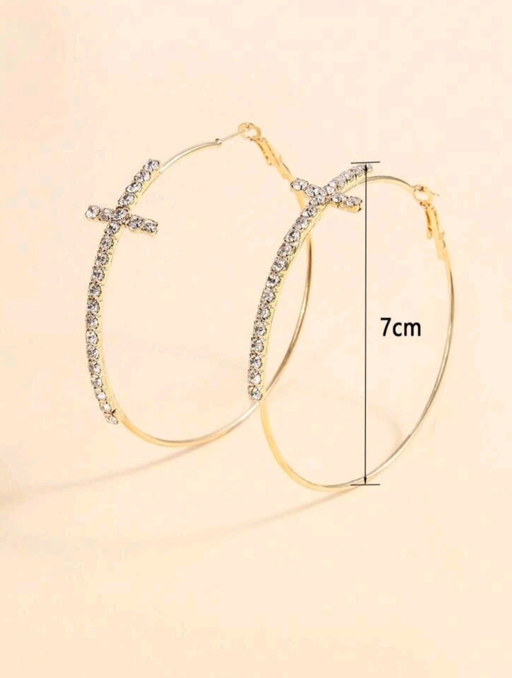 Rhinestone Cross Hoop Earrings