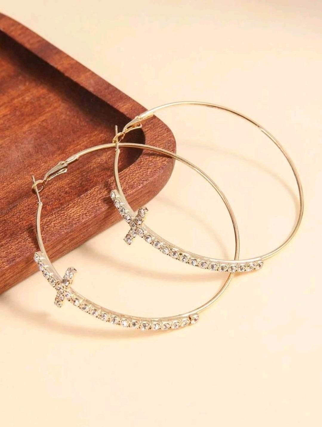 Rhinestone Cross Hoop Earrings