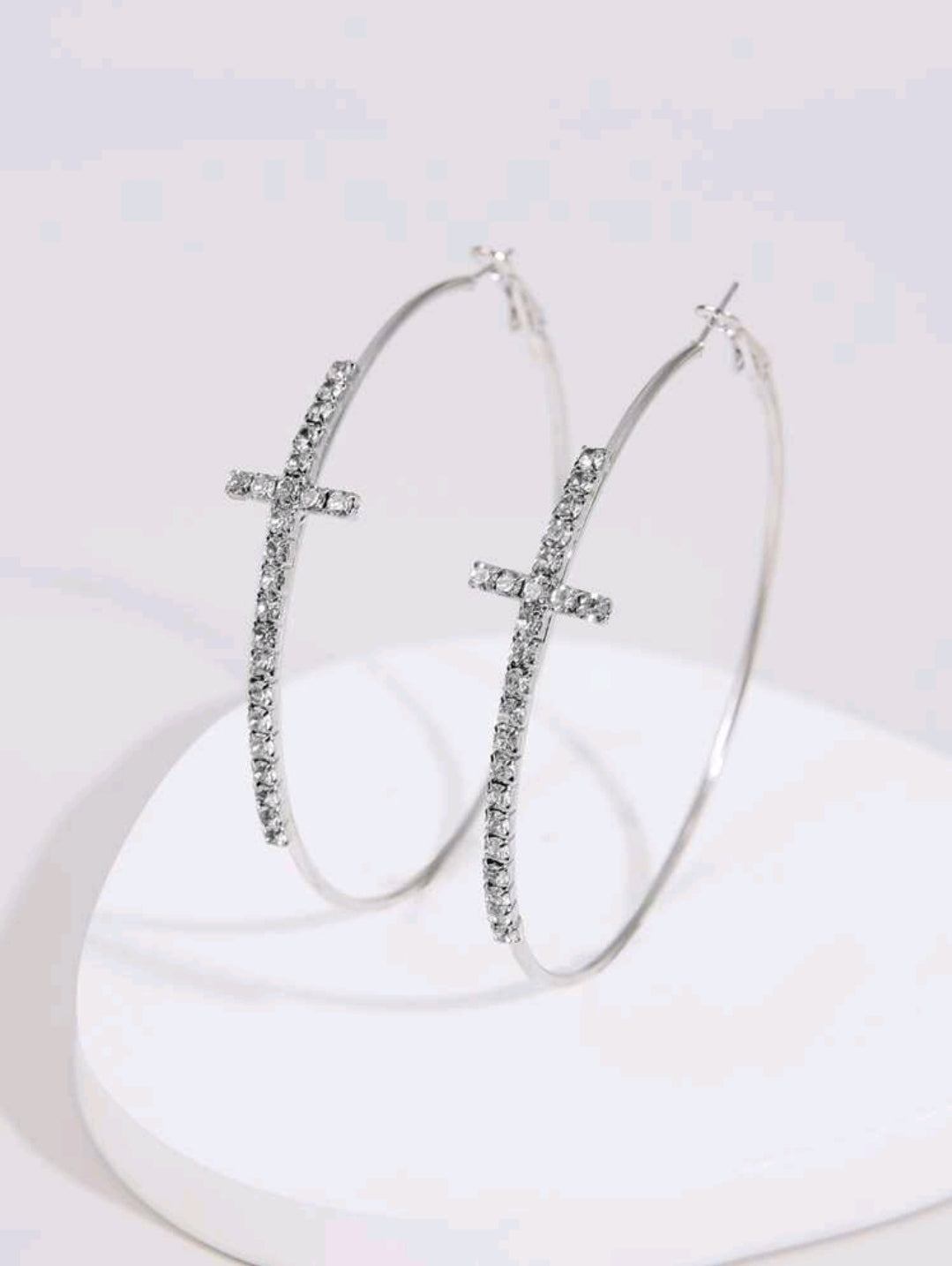 Rhinestone Cross Hoop Earrings