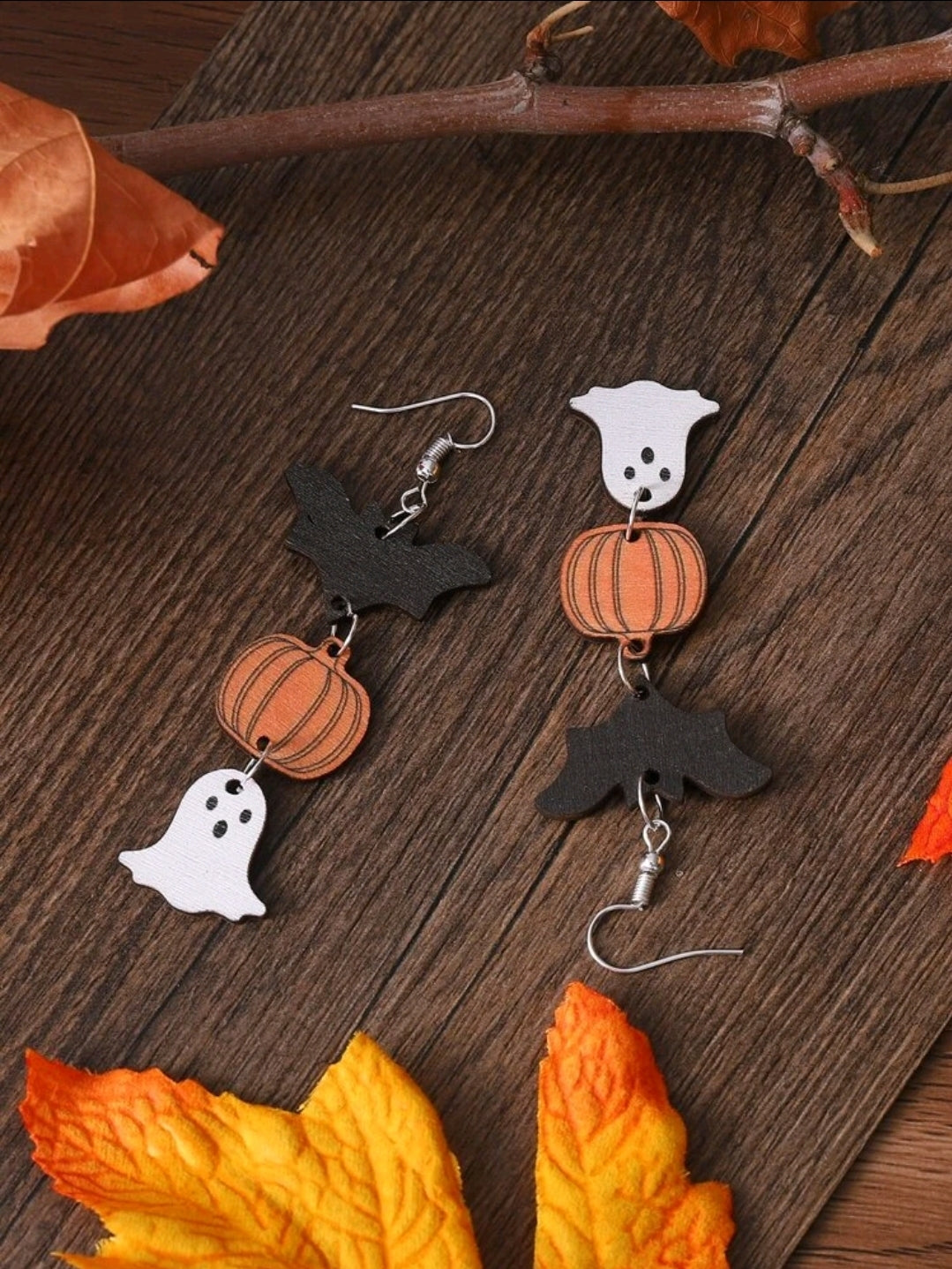 Halloween Pumpkin & Bat Drop Earrings