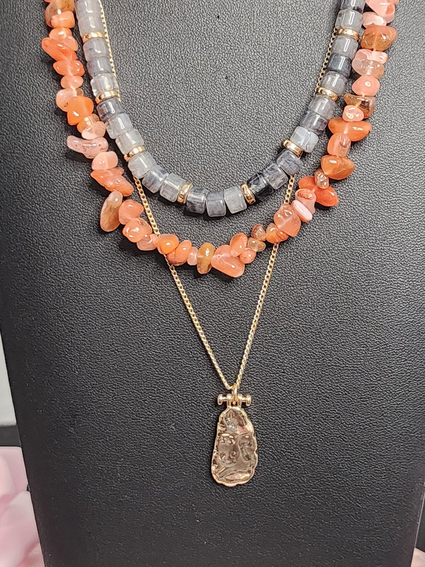 Semi Precious Layered Pendant Necklace