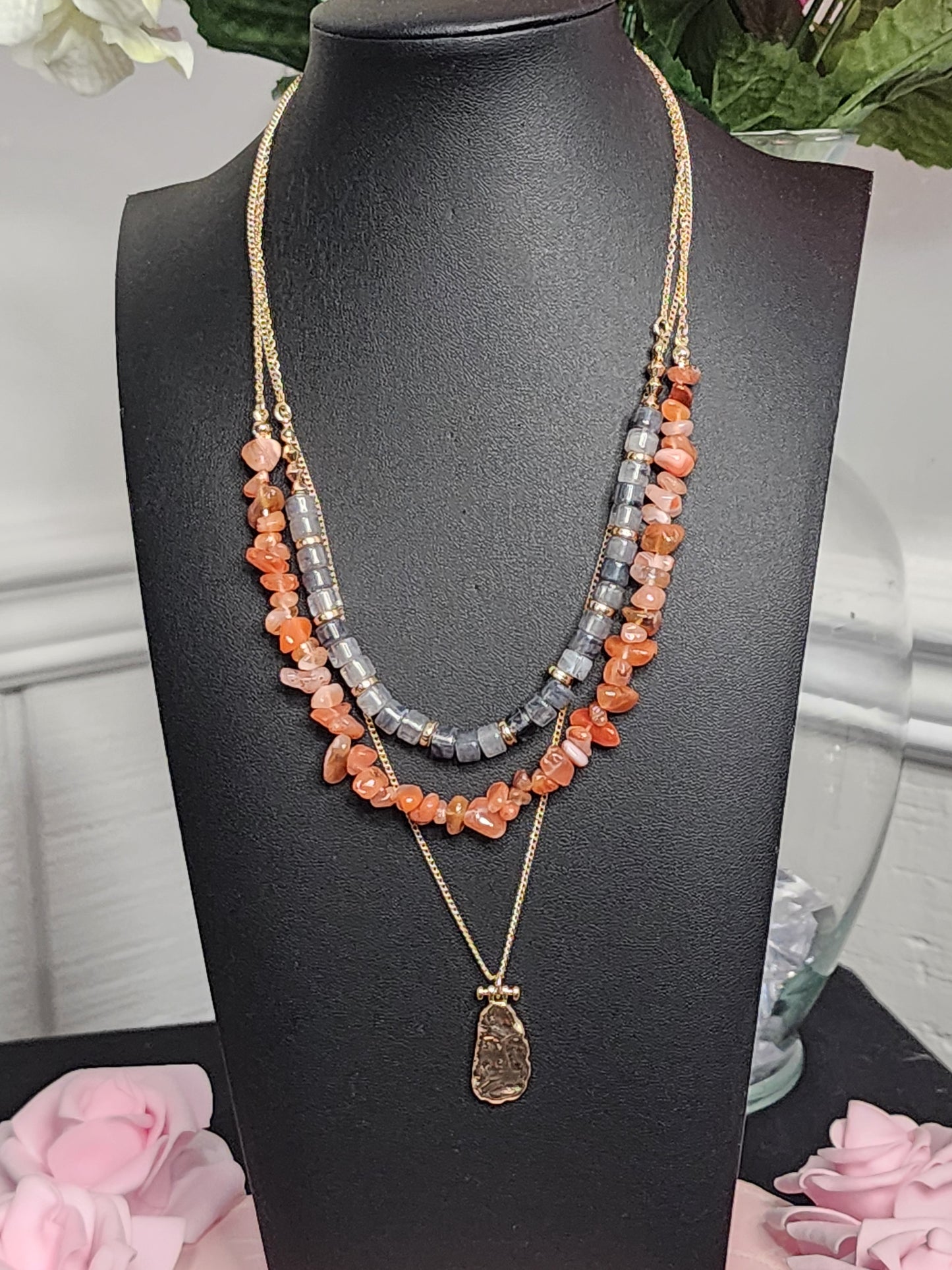 Semi Precious Layered Pendant Necklace