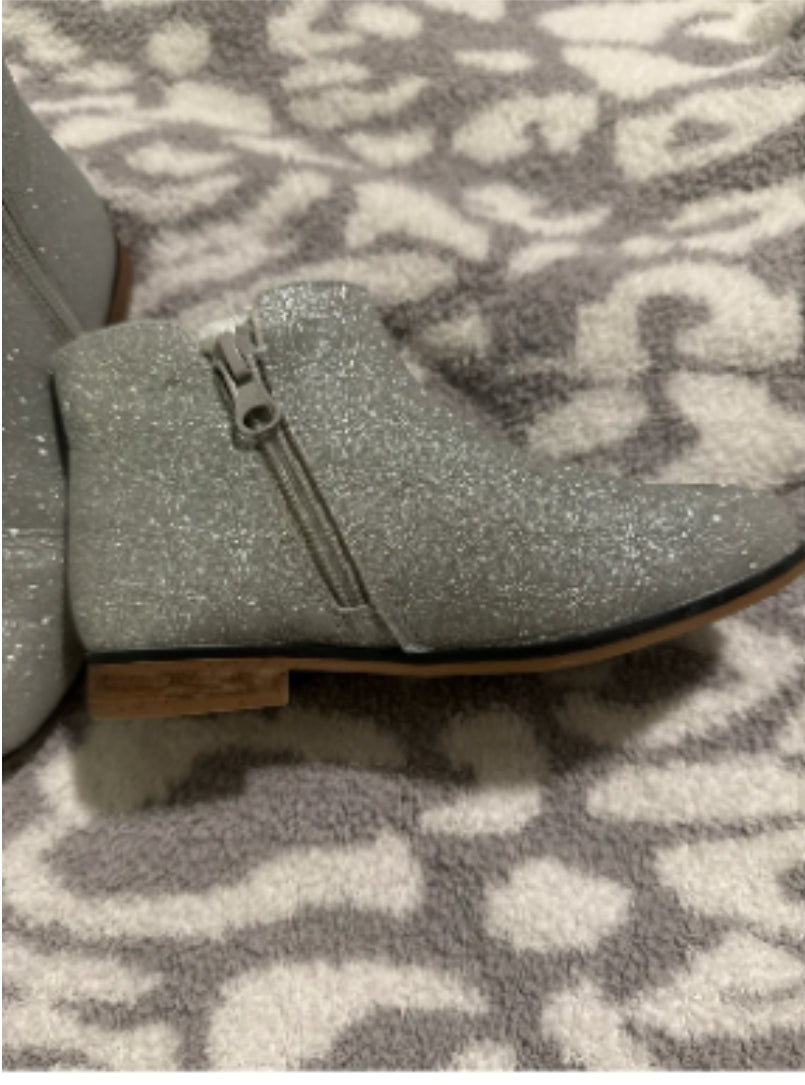 Girls SIZE 11, Silver Glittery Side Zipper Boots