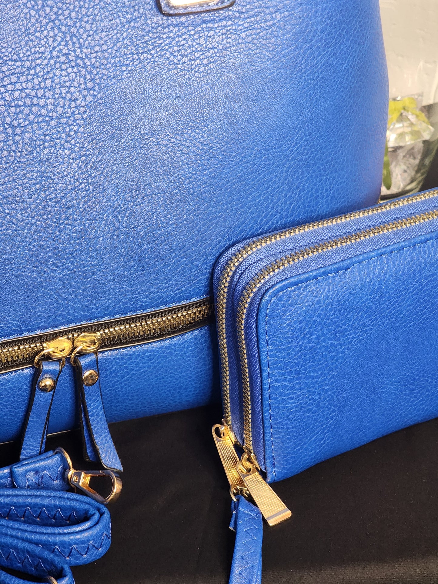 Classy Big Blue Handbag with Wallet Set or a Soft Large Quilted Blue Handbag