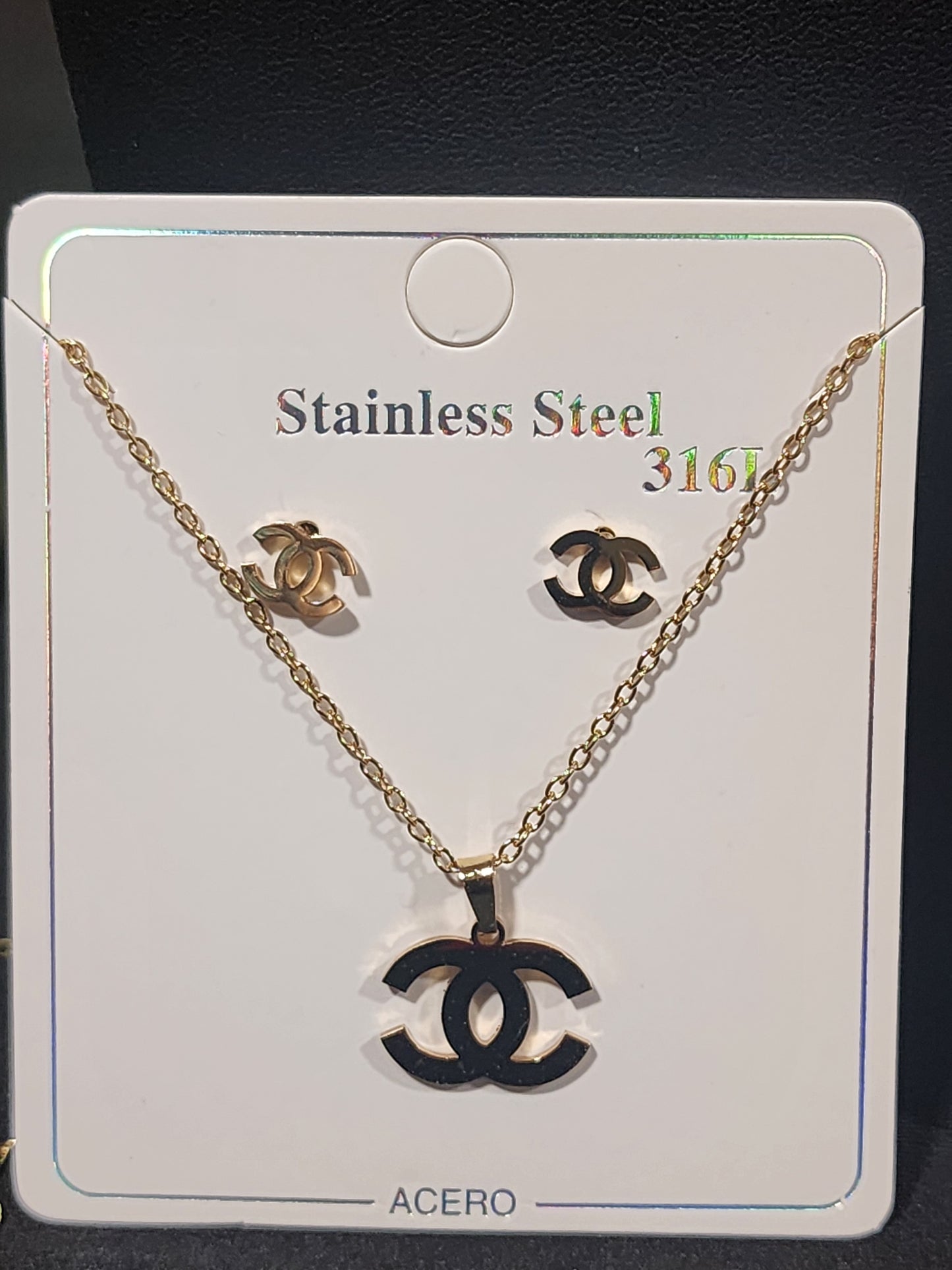 Gold or Silver Stainless Steel Necklace with Earrings Sets
