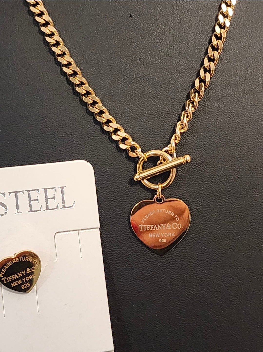 Gold Stainless Steel Fashion Necklace with Earrings Set (ON SALE)