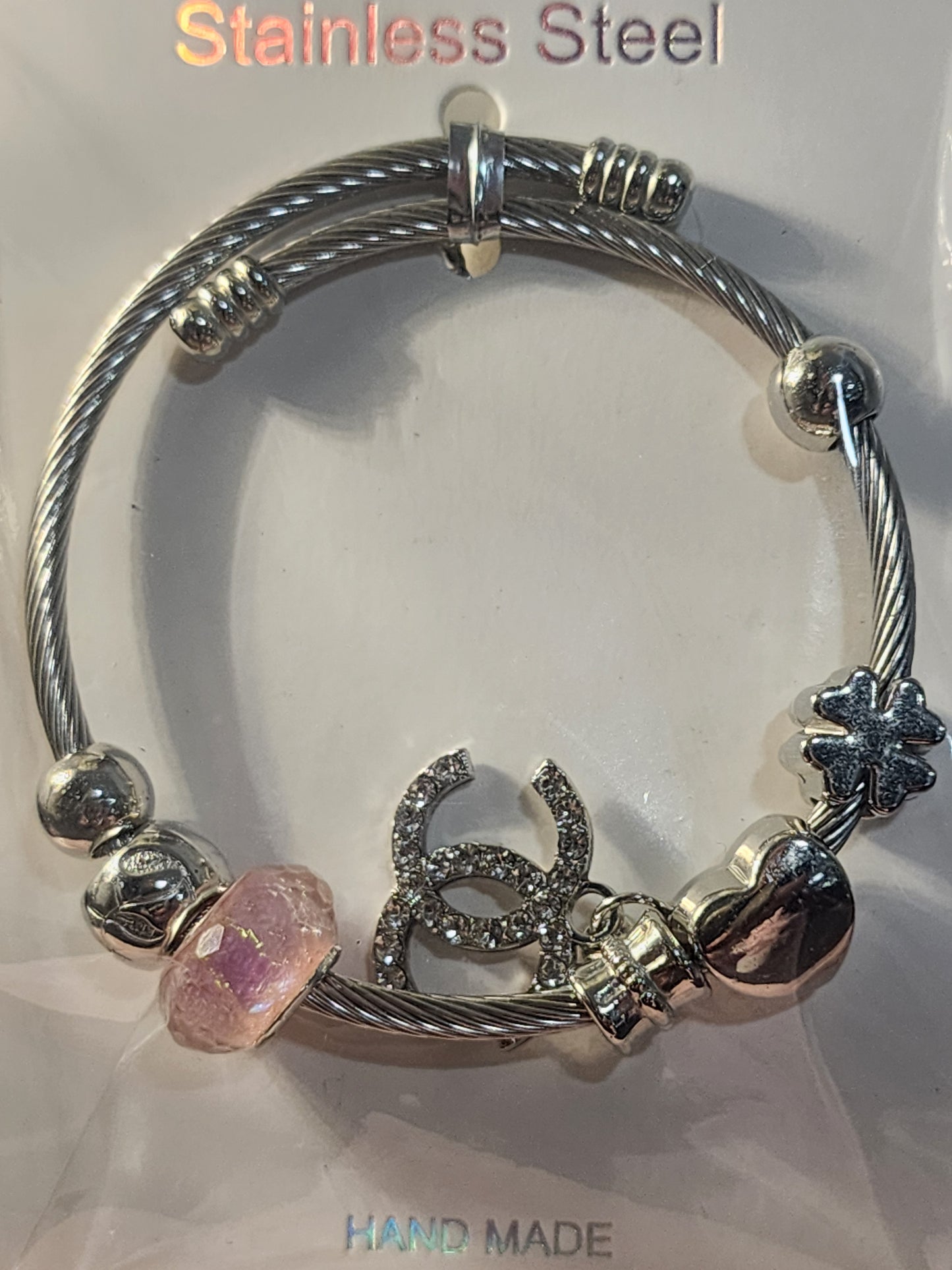 Silver Stainless Steel Adjustable Charm Bracelets