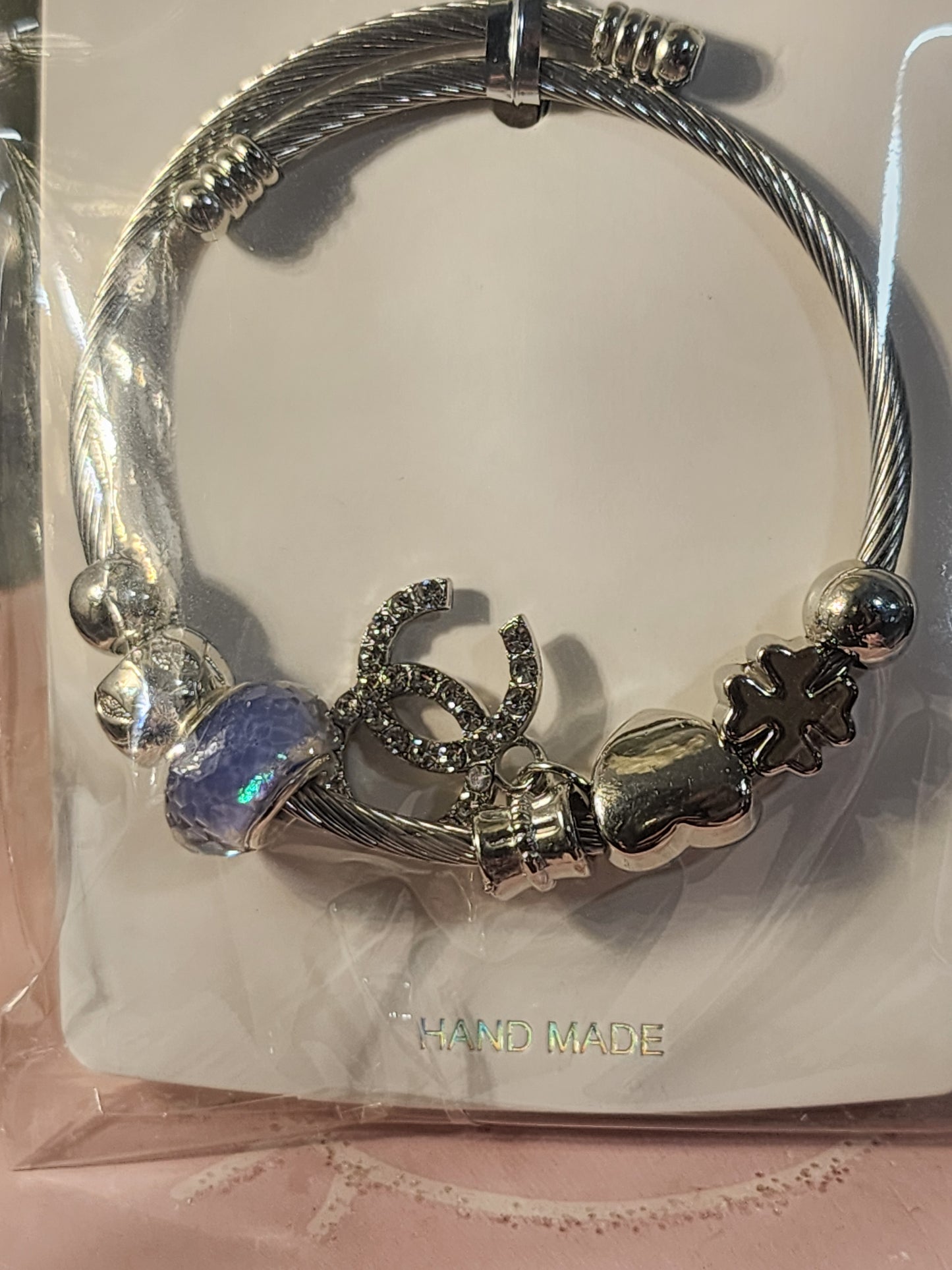 Silver Stainless Steel Adjustable Charm Bracelets