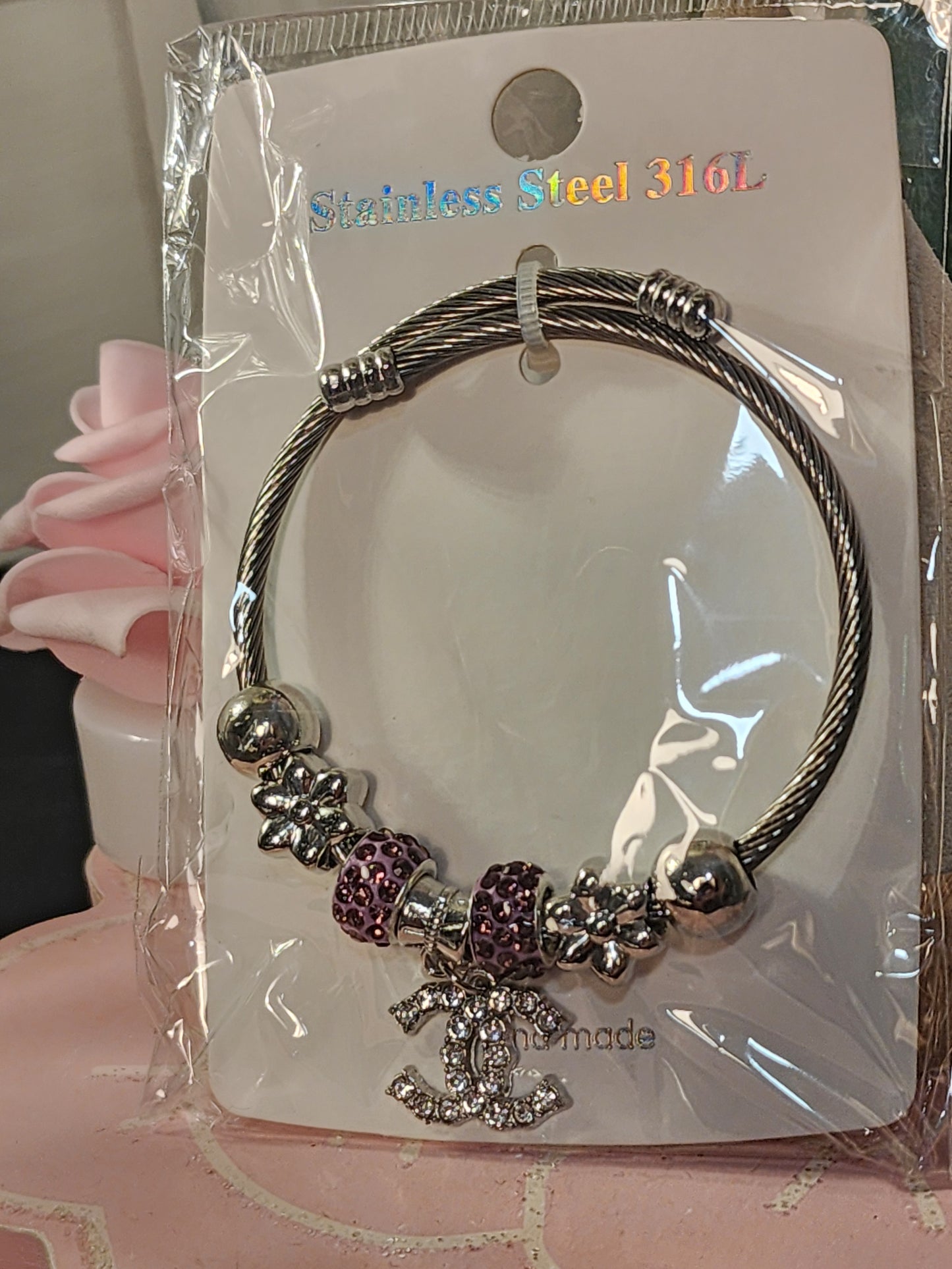 Silver Stainless Steel Adjustable Charm Bracelets