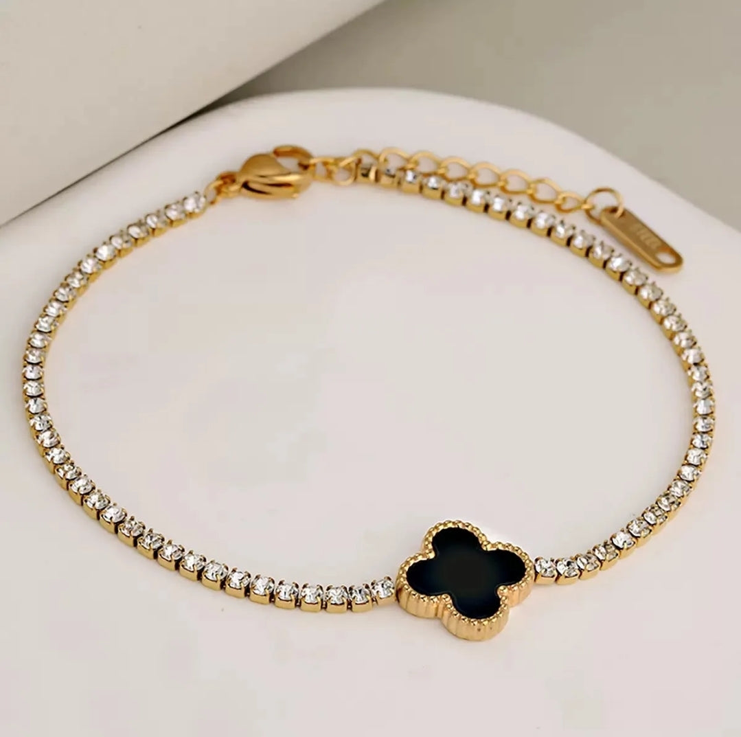 Stainless Steel Gold or Silver Clover Tennis Bracelets