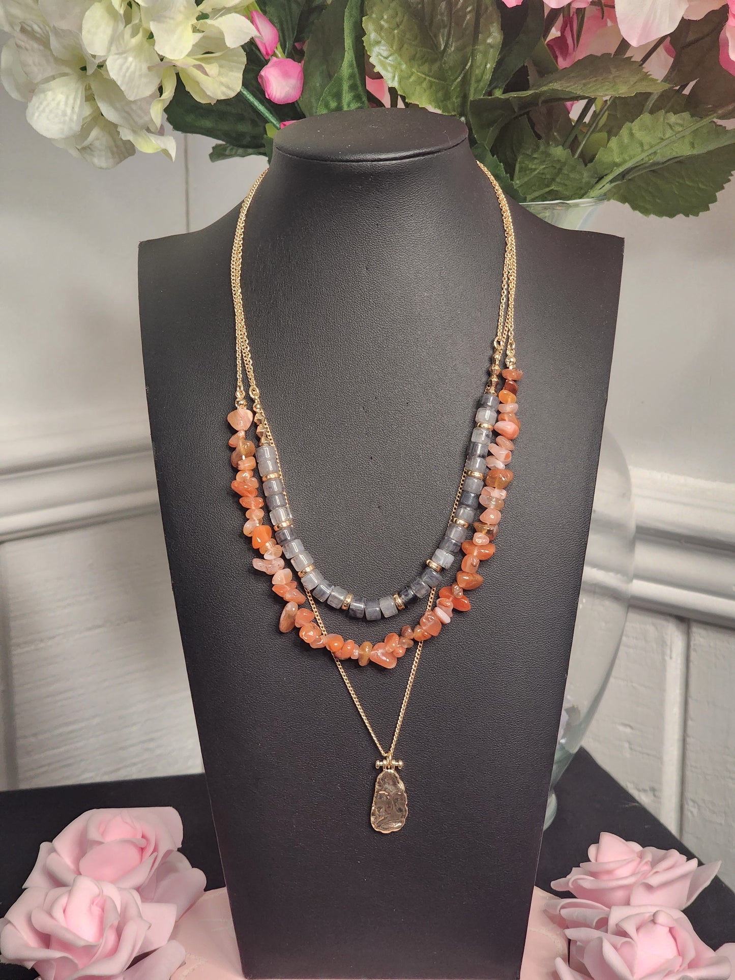 Semi Precious Layered Pendant Necklace