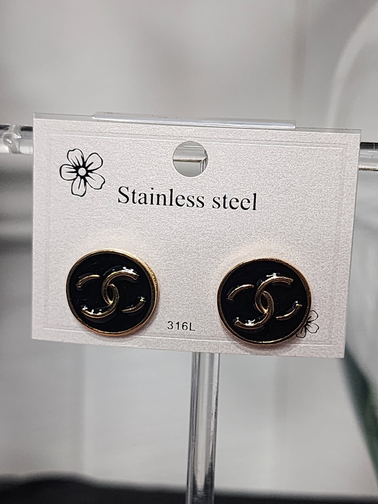 Gold and Black Stainless Steel Earrings
