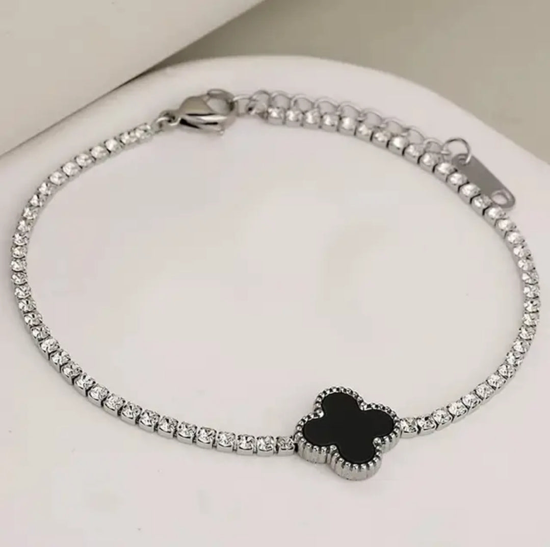 Stainless Steel Gold or Silver Clover Tennis Bracelets