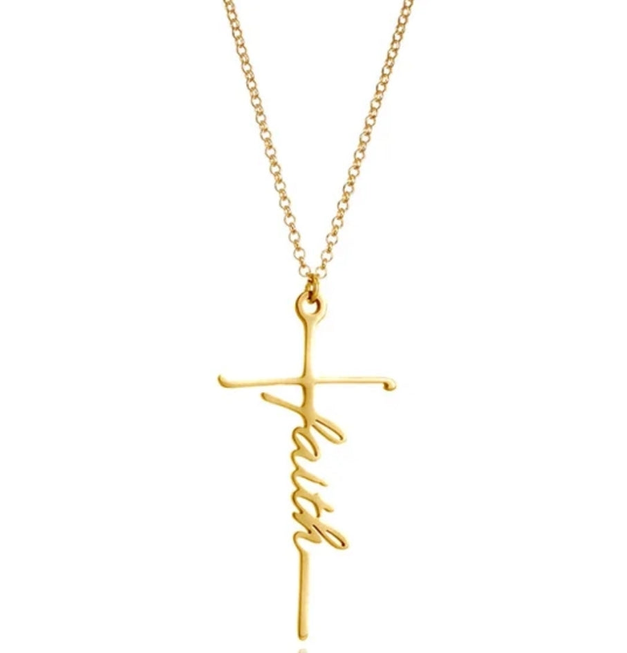 Cross /Faith, Jesus, Blessed, Believe, Pray, Fearless and Strength Silver or Gold Plated Pendant Necklace with 18inch chain
