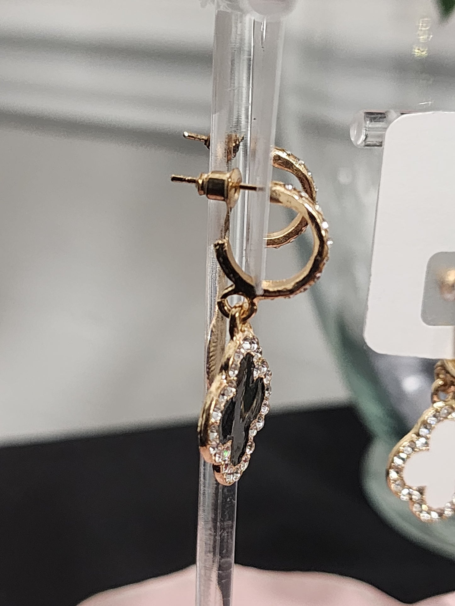 NEW Gold Rhinestone Clover Earrings