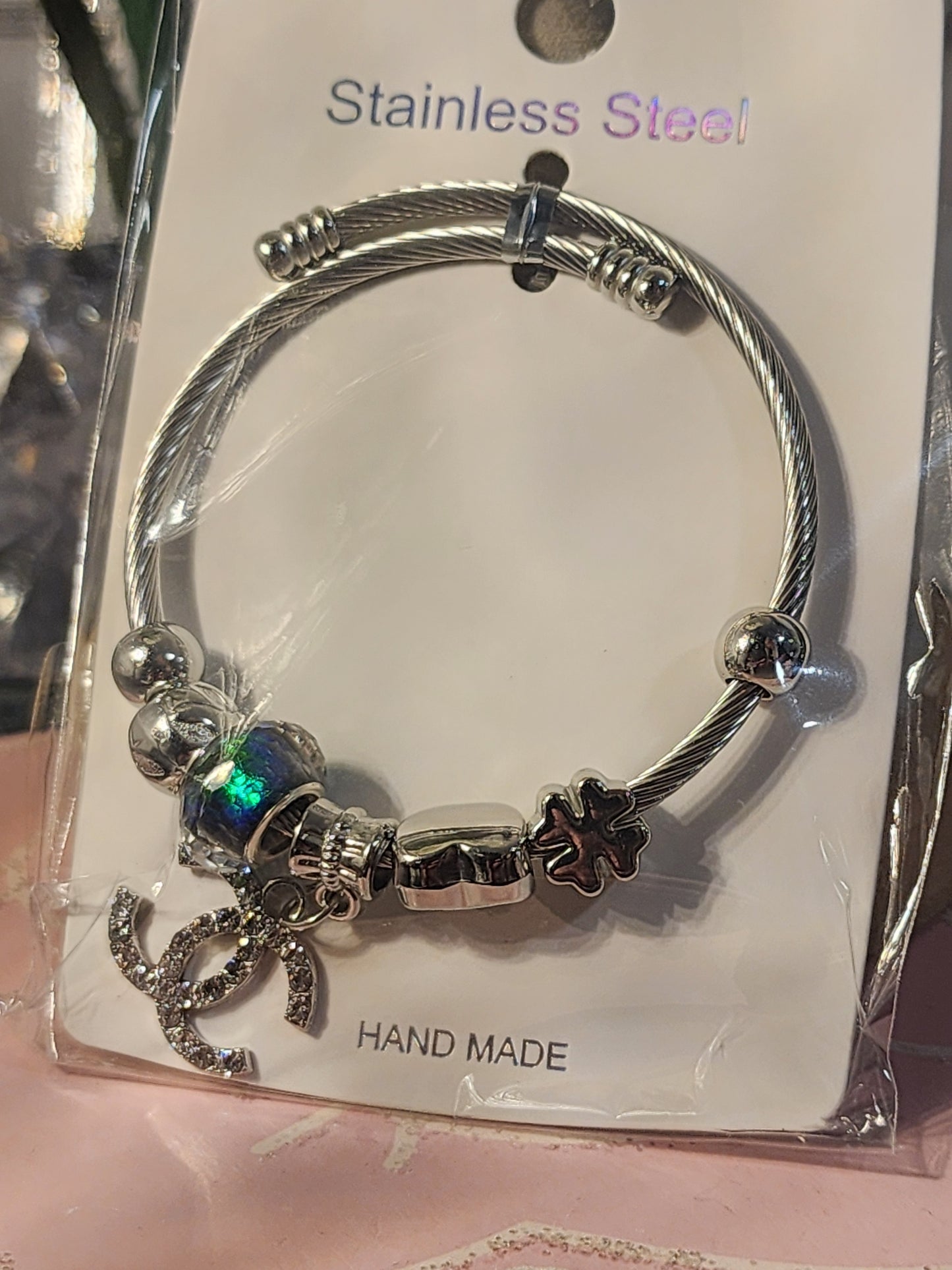 Silver Stainless Steel Adjustable Charm Bracelets