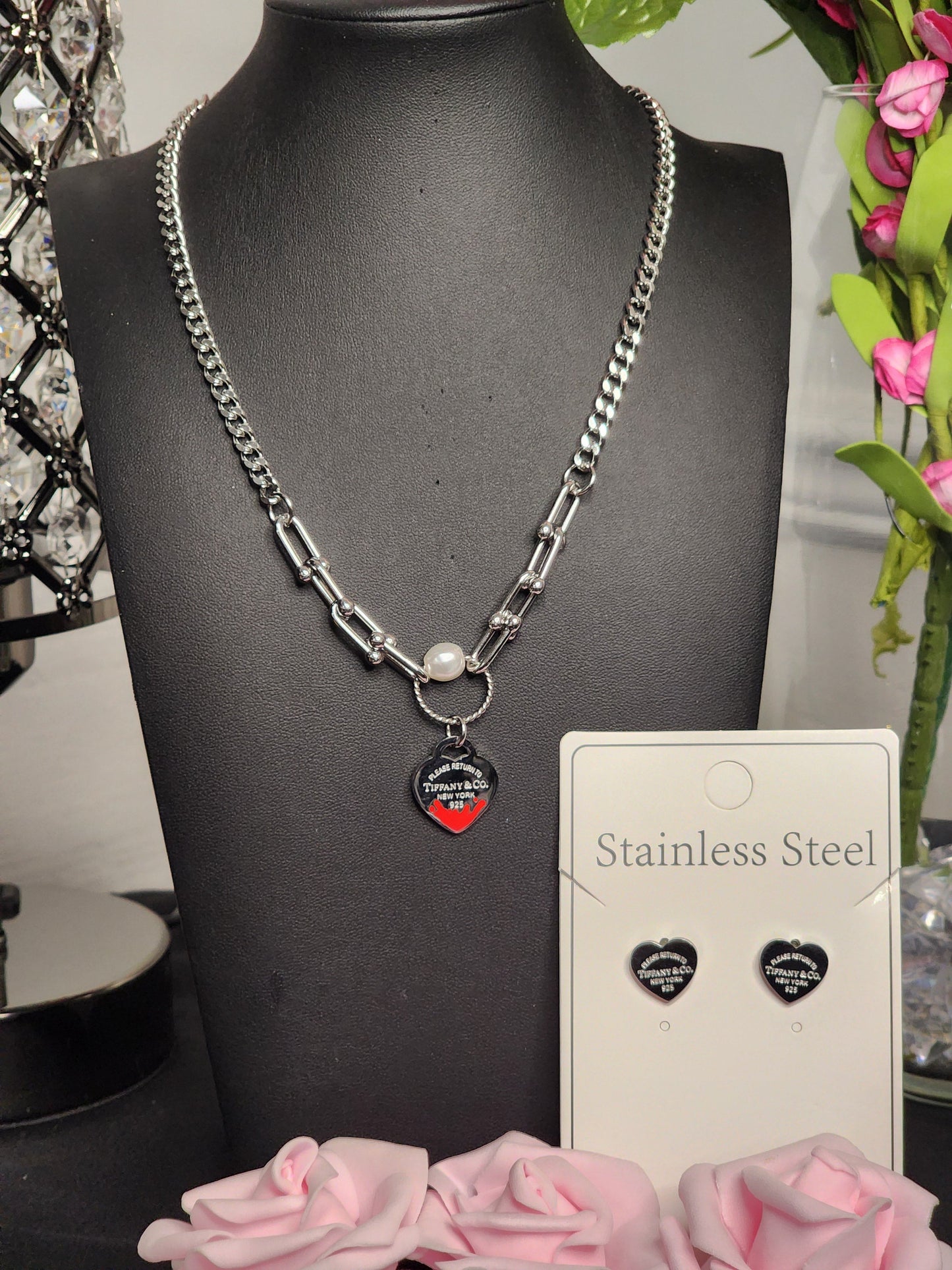 Gold or Silver Stainless Steel Necklace, Bracelet and Earrings Sets