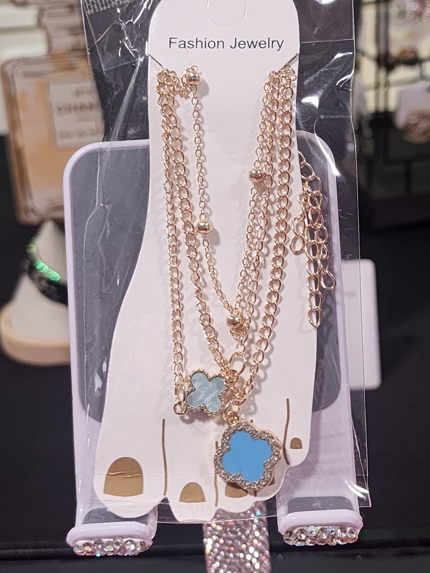 3 Piece Multi-Layered Goldtone Clover Anklets