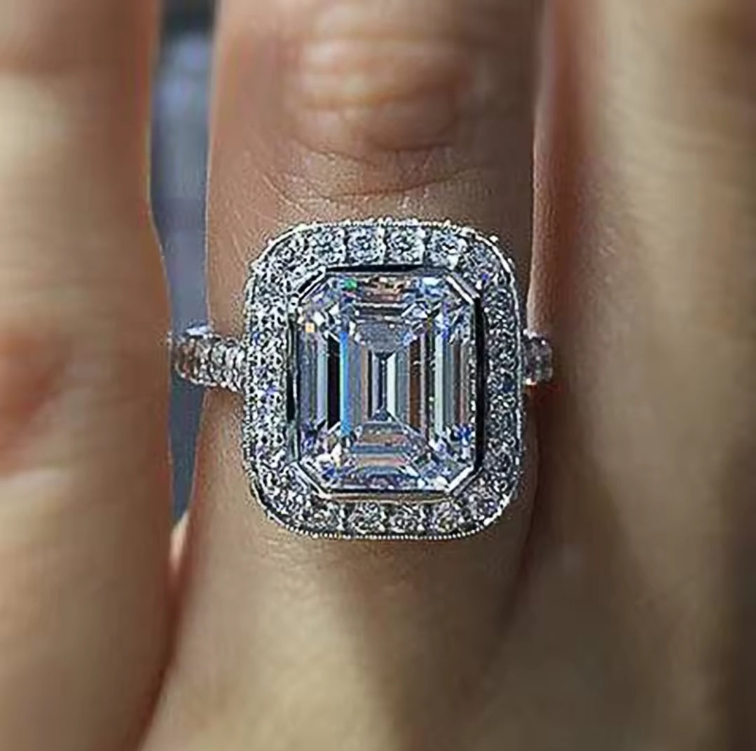 Square Shape Cubic Zirconia Silver Ring