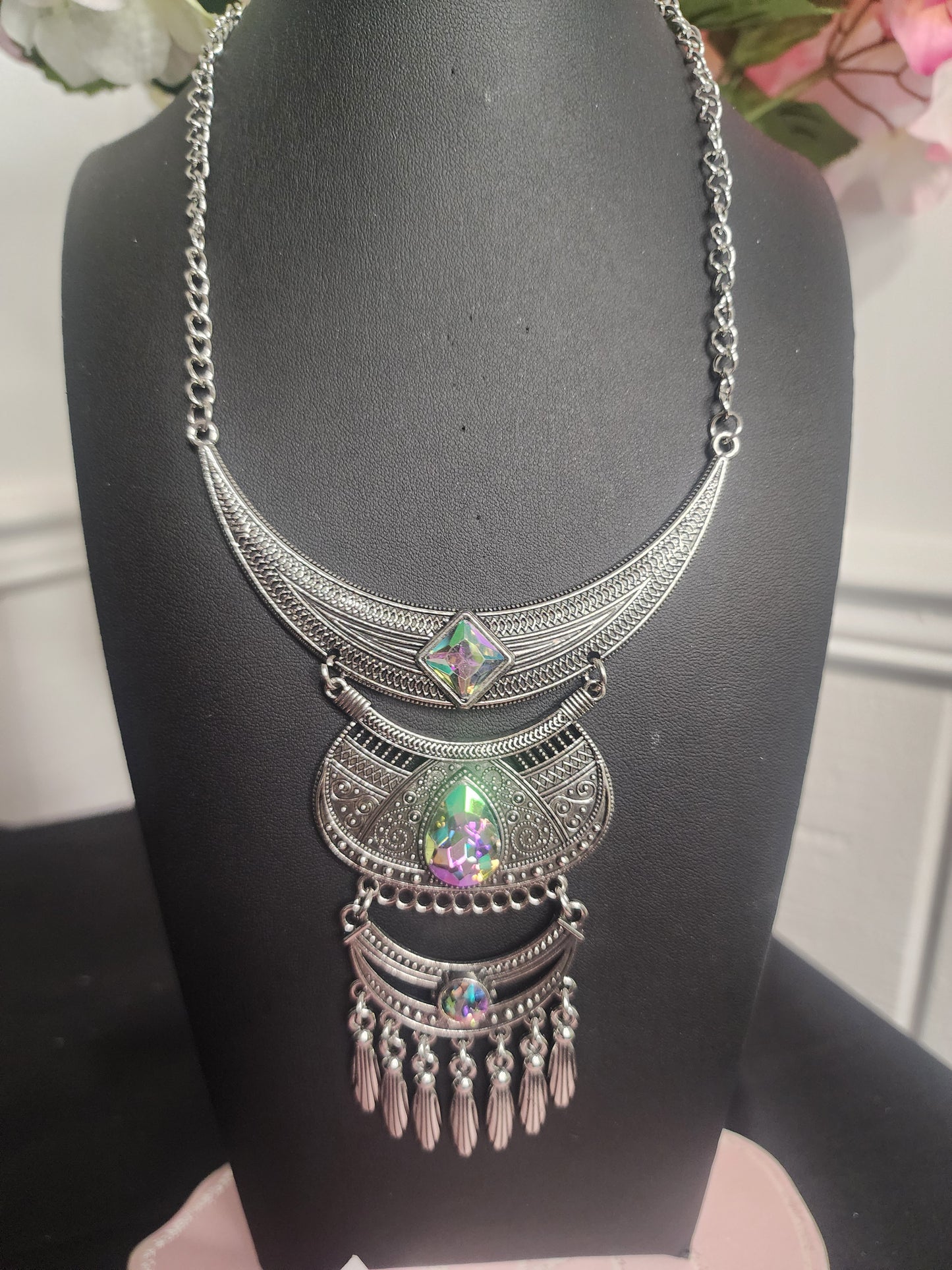 Silver Multi Colored Necklaces with Earrings Sets