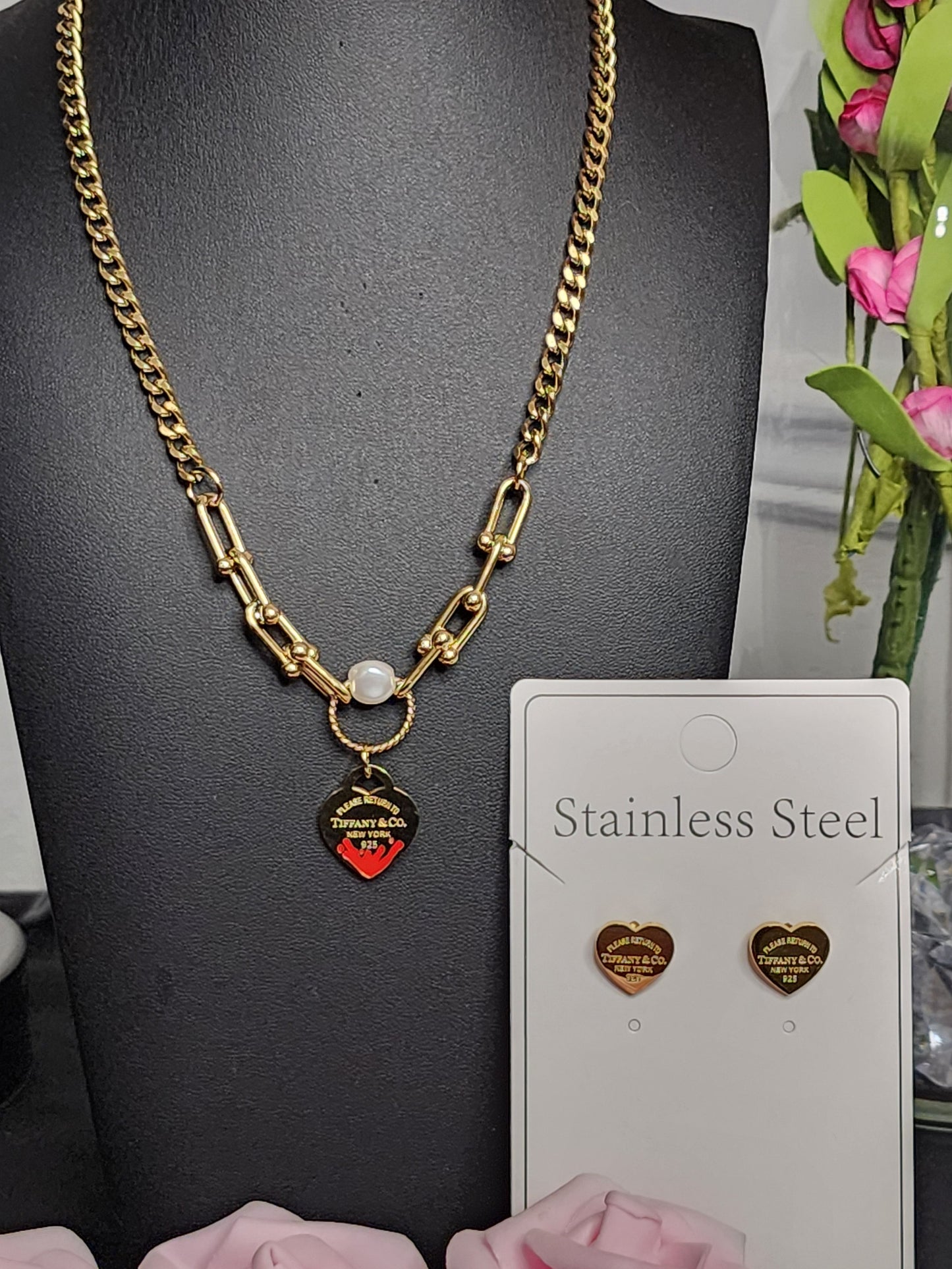 Gold or Silver Stainless Steel Necklace, Bracelet and Earrings Sets