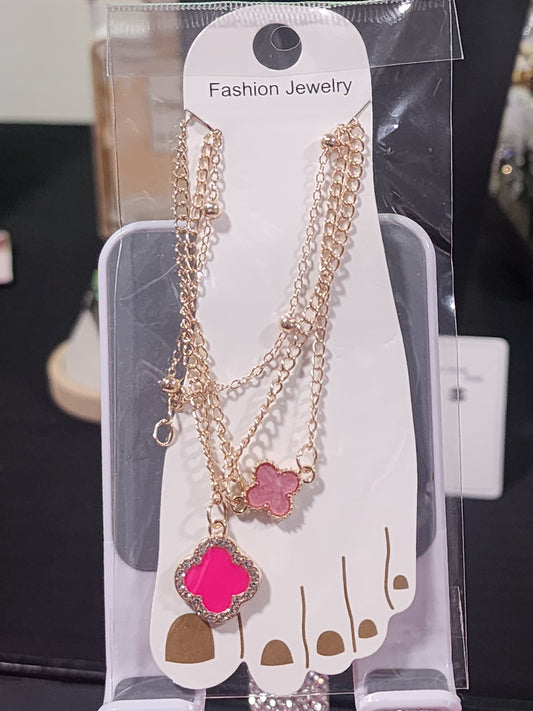 3 Piece Multi-Layered Goldtone Clover Anklets