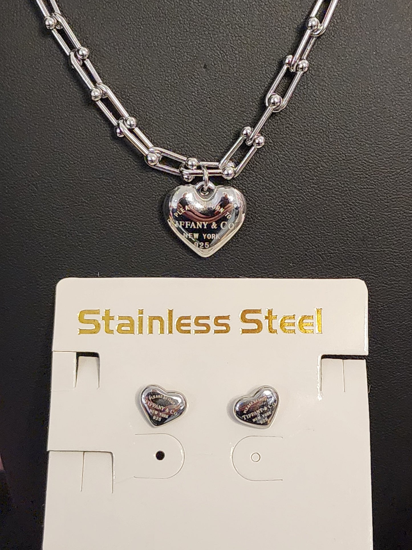Gold or Silver Stainless Steel Necklace, Bracelet and Earrings Sets