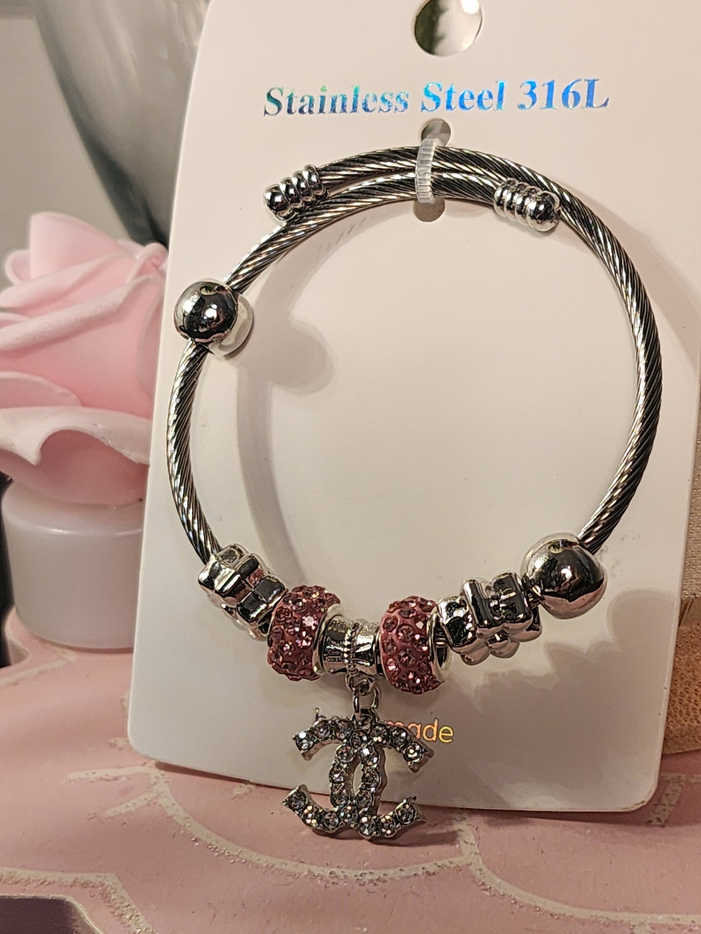 Silver Stainless Steel Adjustable Charm Bracelets