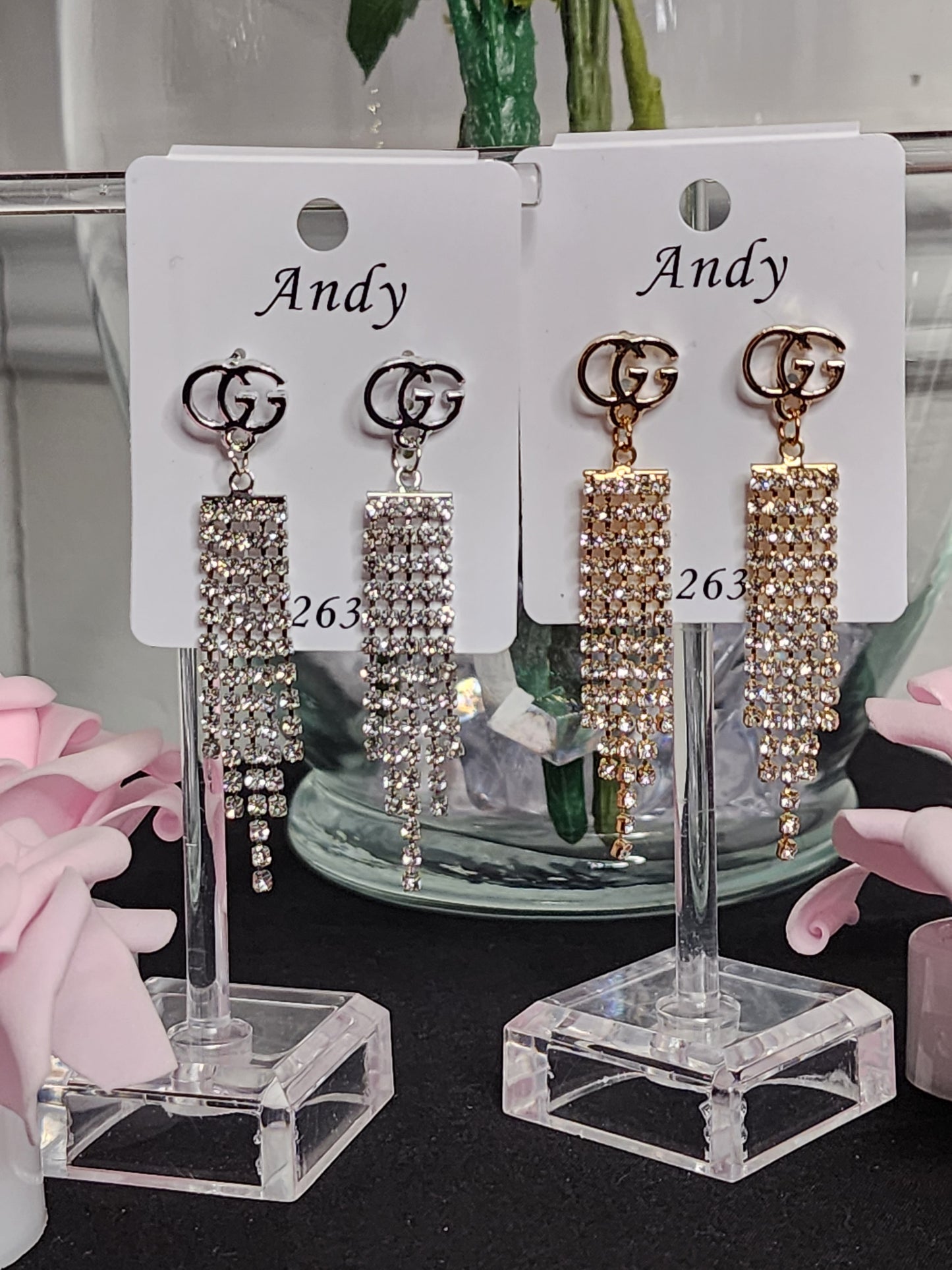 Gold or Silver Cascading Rhinestone Earrings