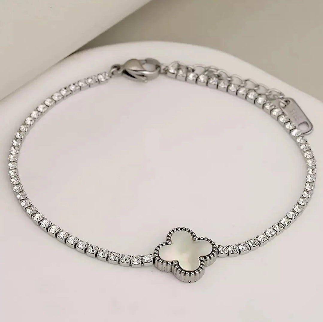 Stainless Steel Gold or Silver Clover Tennis Bracelets