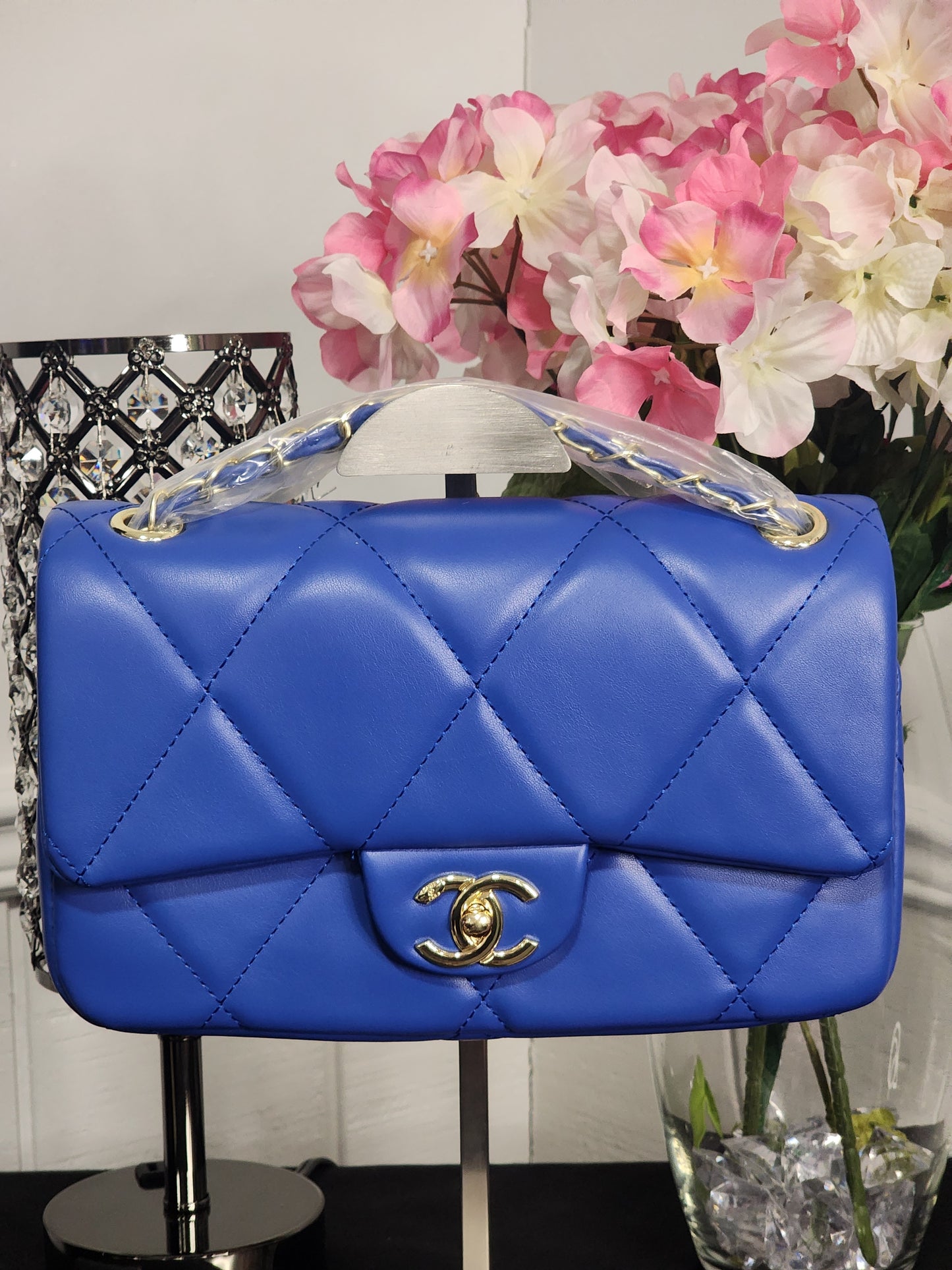Classy Big Blue Handbag with Wallet Set or a Soft Large Quilted Blue Handbag