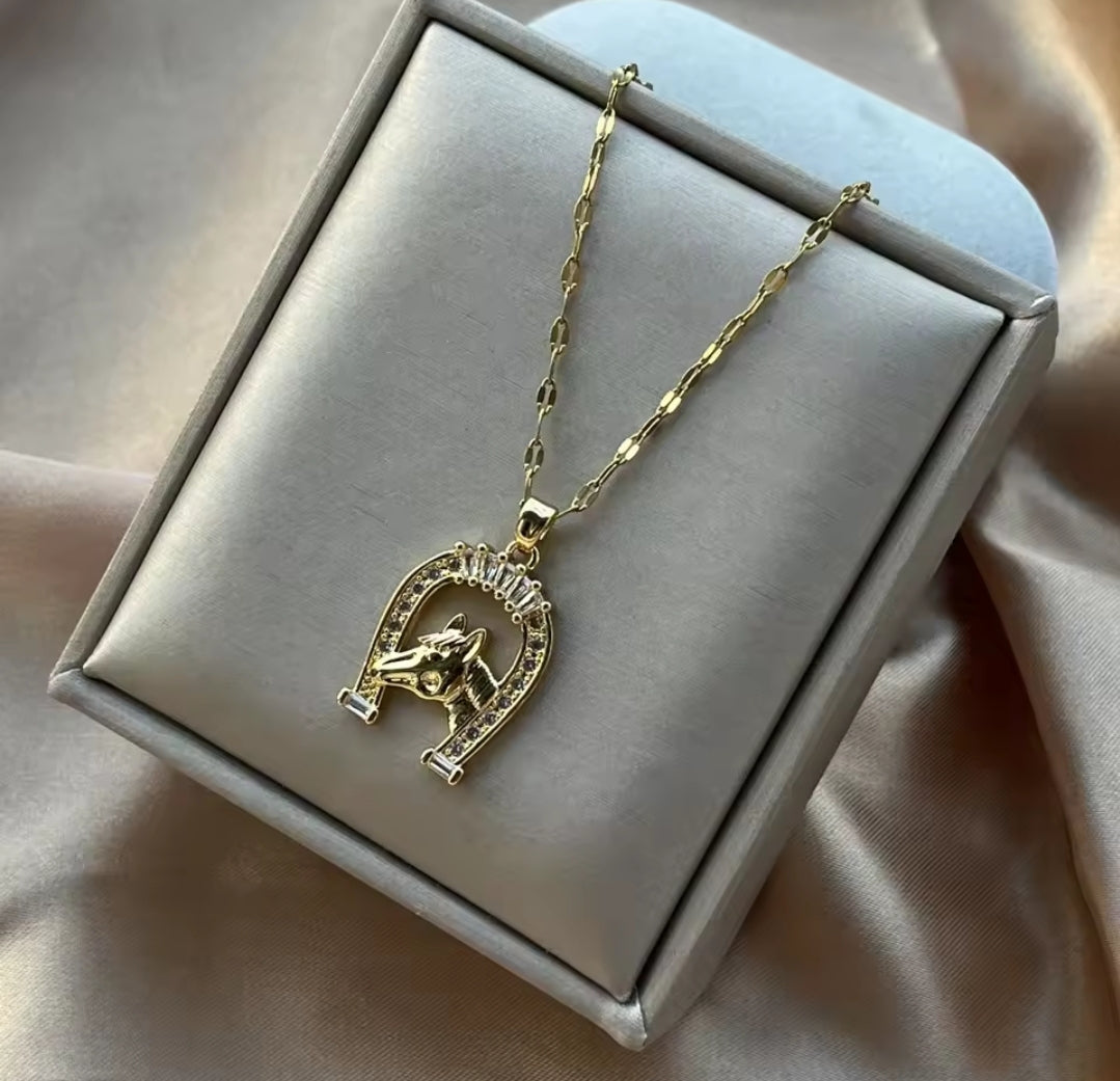 Gold Stainless Steel Horse Shoe Pendant Necklaces