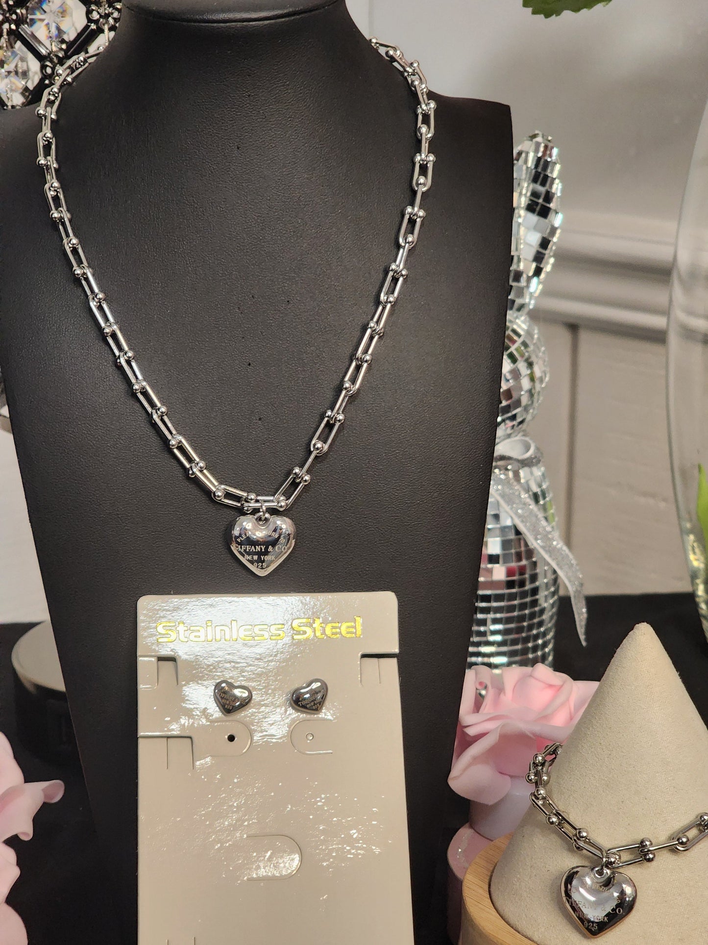 Gold or Silver Stainless Steel Necklace, Bracelet and Earrings Sets
