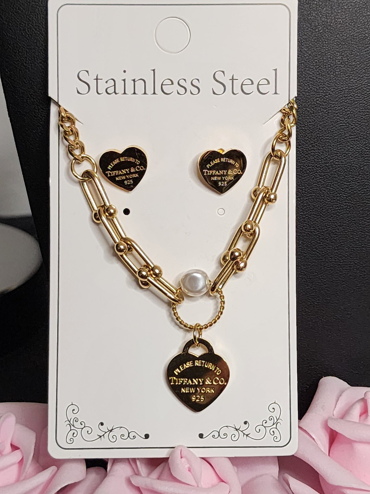 Gold or Silver Stainless Steel Necklace, Bracelet and Earrings Sets