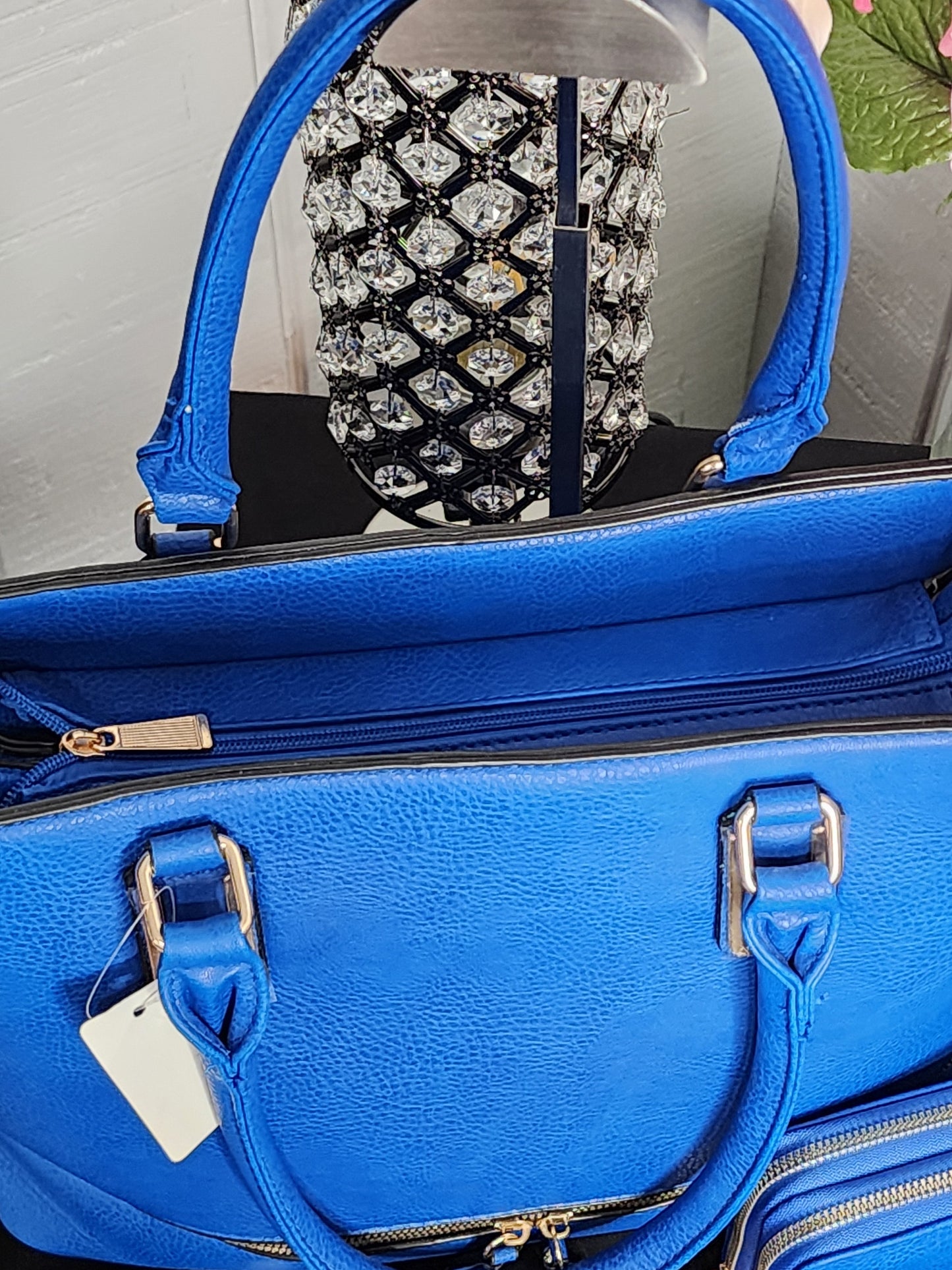 Classy Big Blue Handbag with Wallet Set or a Soft Large Quilted Blue Handbag